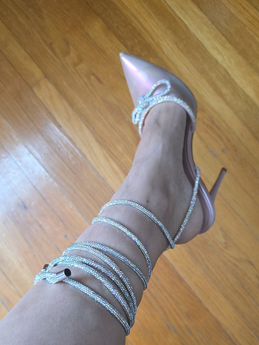 Aldo Iridescent Pink Pointed-Toe Stiletto Wrap Heels